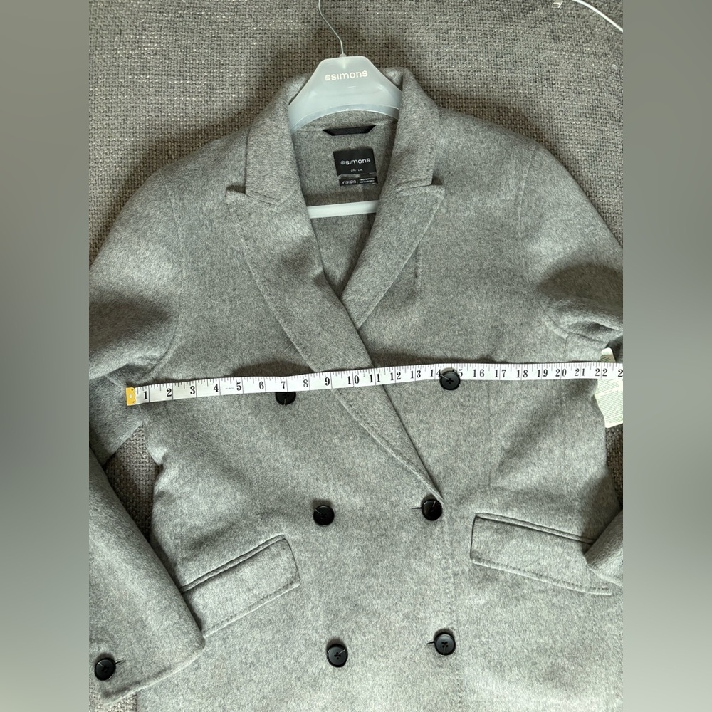 Simons Recycled Wool Blend Gray Double-Breasted Long Overcoat L/XL - Picture 9 of 14
